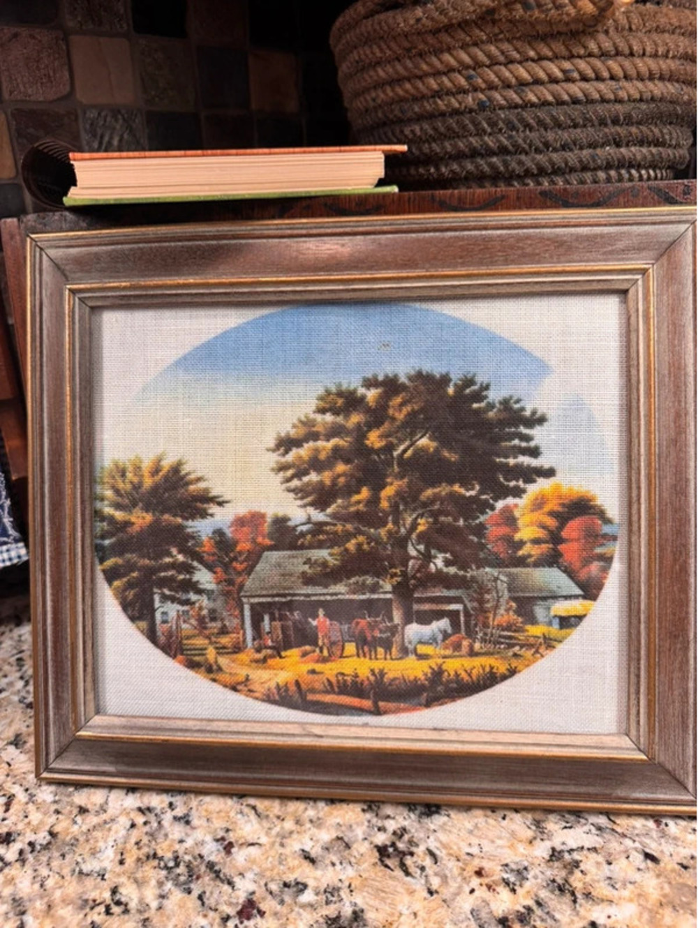 Vintage farm scene printed on fabric